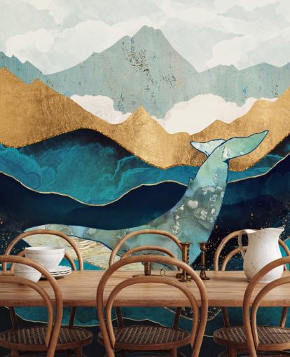 navy and gold ocean and mountains with whale wallpaper navy and gold ocean and mountains with whale wallpaper