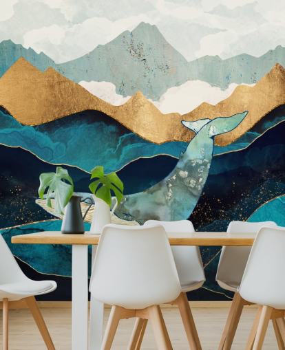 fond d'écran marine et or océan et montagnes avec baleine fond d'écran marine et or océan et montagnes avec baleine