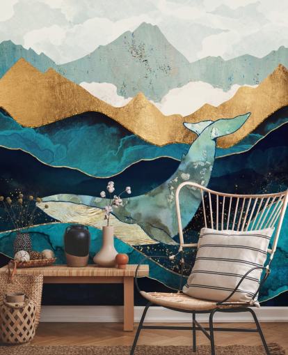 navy and gold ocean and mountains with whale wallpaper navy and gold ocean and mountains with whale wallpaper