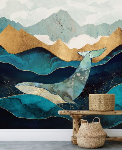 azul marino y dorado océano y montañas con fondo de pantalla de ballenas azul marino y dorado océano y montañas con fondo de pantalla de ballenas