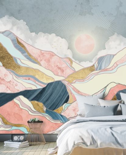 kulta ja pastelli vuoret ja aurinko tapetti
