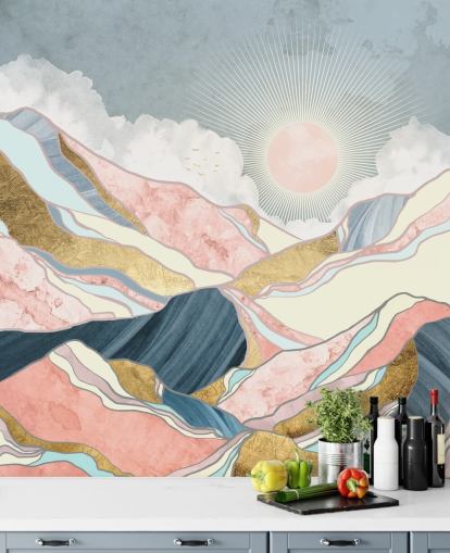 kulta ja pastelli vuoret ja aurinko tapetti