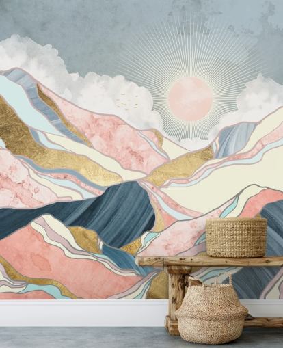 Gold und Pastell Berge und Sonne Tapete