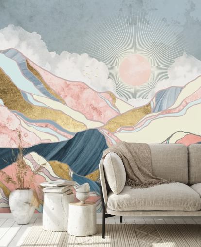 gold and pastel mountains and sun wallpaper gold and pastel mountains and sun wallpaper
