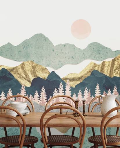 abstract pastel and gold mountain wall mural