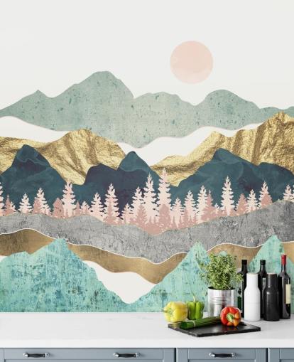 abstract pastel and gold mountain wall mural abstract pastel and gold mountain wall mural