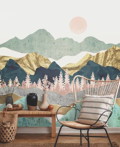 abstract pastel and gold mountain wall mural abstract pastel and gold mountain wall mural