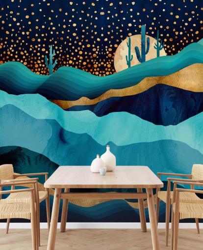 fondo de pantalla abstracto paisaje desértico azul y dorado