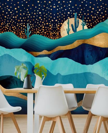 fondo de pantalla abstracto paisaje desértico azul y dorado