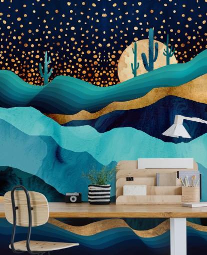 abstract blauw en goud woestijnlandschap behang abstract blauw en goud woestijnlandschap behang