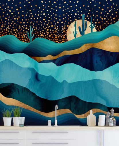 abstract blauw en goud woestijnlandschap behang abstract blauw en goud woestijnlandschap behang