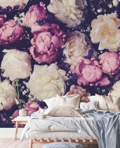 hvit, rosa og lilla peoner tapet hvit, rosa og lilla peoner tapet