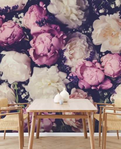 white, pink and purple peonies wallpaper