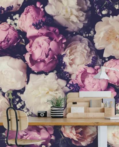 white, pink and purple peonies wallpaper