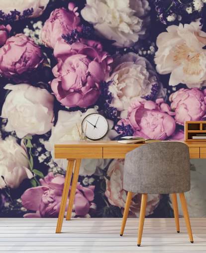 white, pink and purple peonies wallpaper