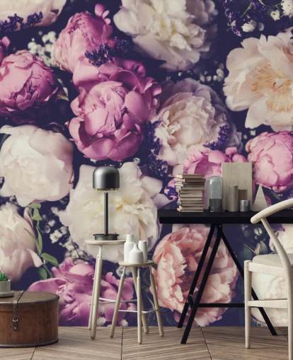 carta da parati peonie bianche, rosa e viola carta da parati peonie bianche, rosa e viola