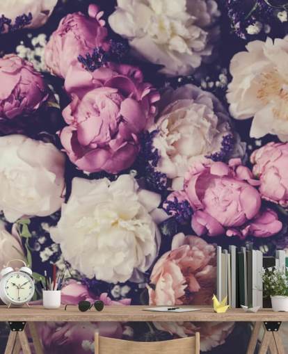 papel pintado de peonías blancas, rosas y moradas papel pintado de peonías blancas, rosas y moradas