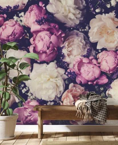 papel de parede peônias brancas, rosa e roxas papel de parede peônias brancas, rosa e roxas