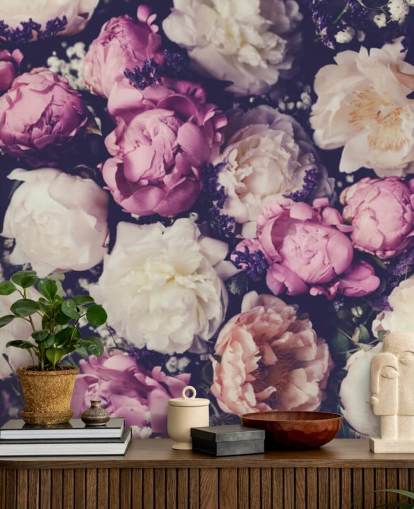 white, pink and purple peonies wallpaper