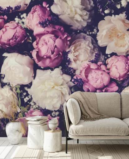 carta da parati peonie bianche, rosa e viola carta da parati peonie bianche, rosa e viola