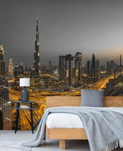 dubai om natten lyser opp med gylden belysning tapet dubai om natten lyser opp med gylden belysning tapet