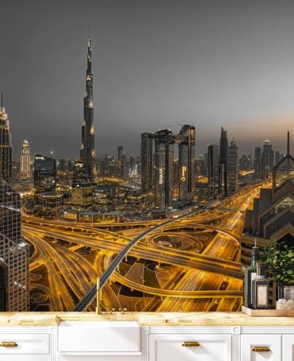 dubai à noite iluminado com papel de parede de iluminação dourada dubai à noite iluminado com papel de parede de iluminação dourada