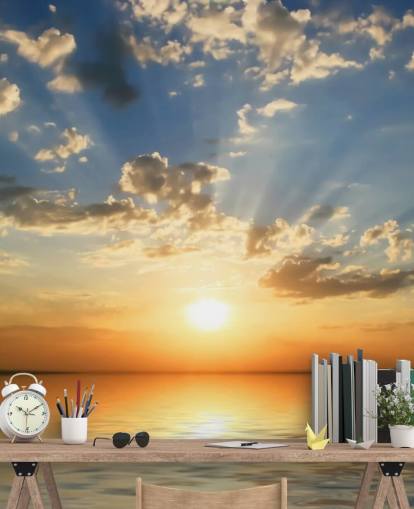 Papier Peint Fresque Coucher de soleil sur mer