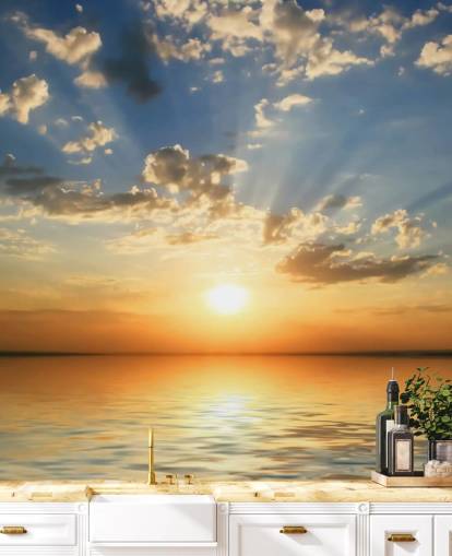 Decorazione murale arancione con tramonto sul mare