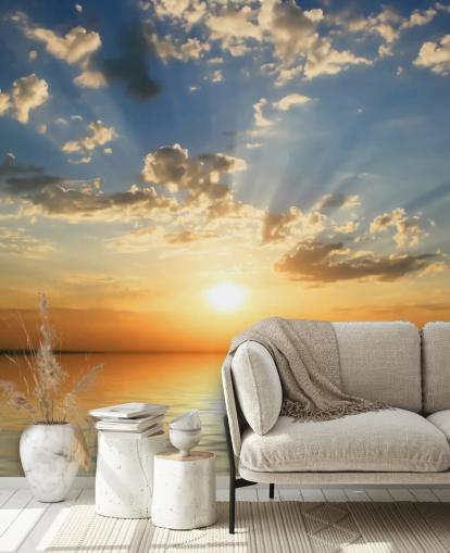 Decorazione murale arancione con tramonto sul mare