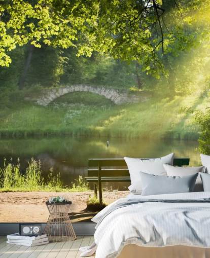 Park Bench and Bridge Wall Mural Park Bench and Bridge Wall Mural