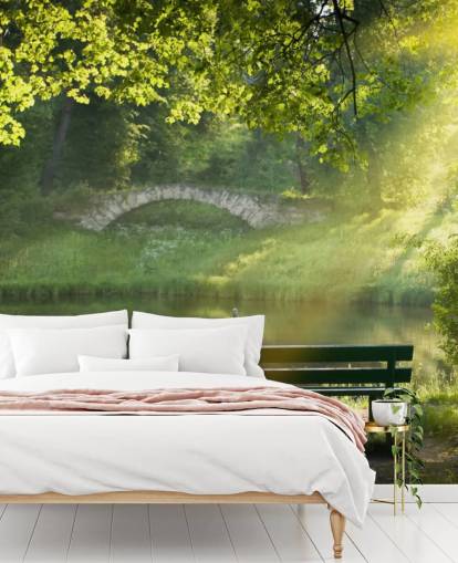 Park Bench and Bridge Wall Mural