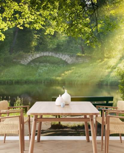 Papier Peint Fresque Pont et Banc de
