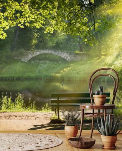 Park Bench and Bridge Wall Mural