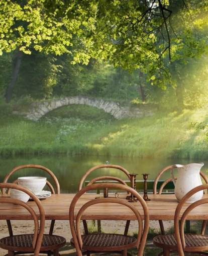 Park Bench and Bridge Wall Mural