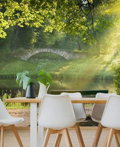 Park Bench and Bridge Wall Mural Park Bench and Bridge Wall Mural