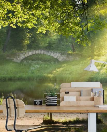 Park Bench and Bridge Wall Mural