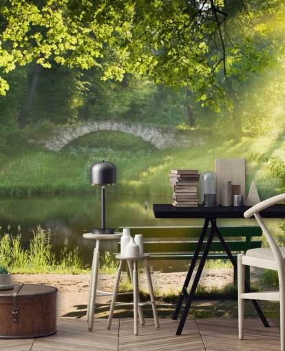 Decorazione murale con panca e ponte Decorazione murale con panca e ponte