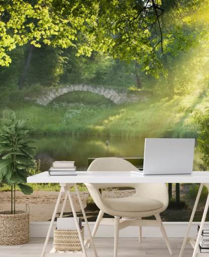 Park Bench and Bridge Wall Mural