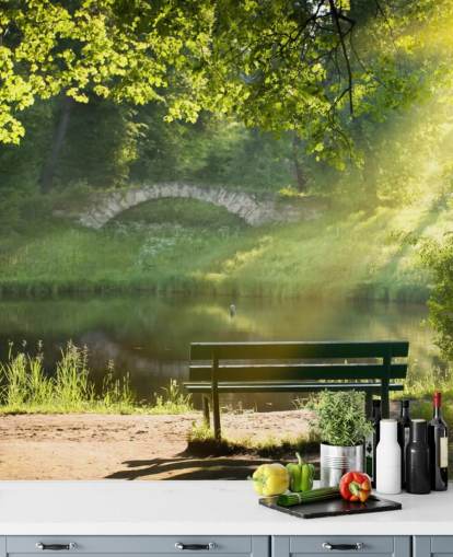 Mural de pared Banco parque y puente Mural de pared Banco parque y puente