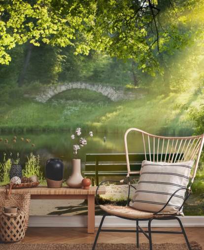 Park Bench and Bridge Wall Mural