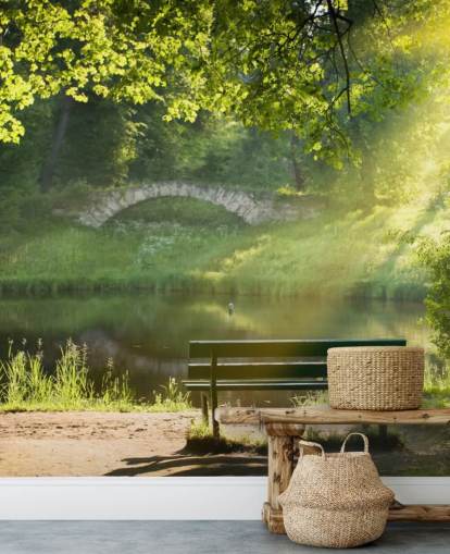 Parkbank und Brücke Fototapete