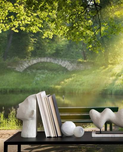 Park Bench and Bridge Wall Mural Park Bench and Bridge Wall Mural