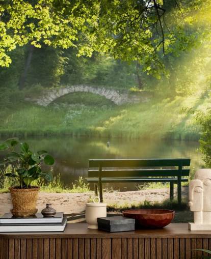 Park Bench and Bridge Wall Mural
