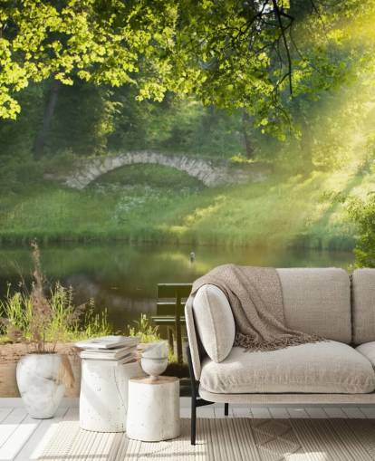 Park bänk och bro väggmålning