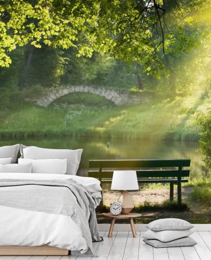 Park Bench and Bridge Wall Mural Park Bench and Bridge Wall Mural