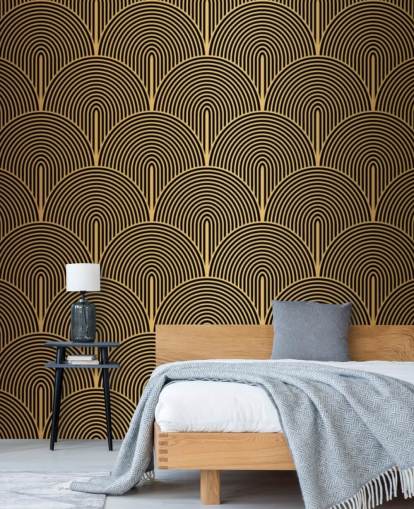 papel pintado de escamas de sirena de color negro y dorado