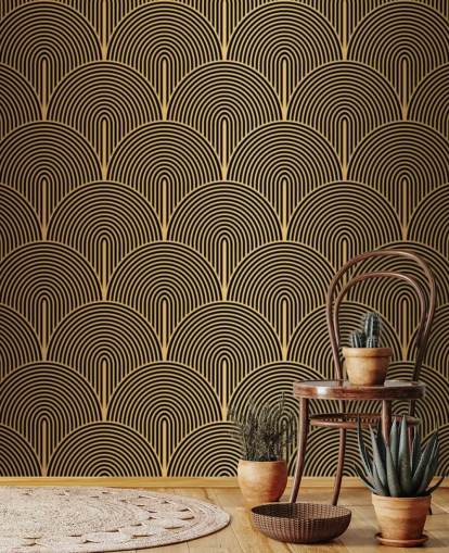 black and gold colored mermaid scales wallpaper