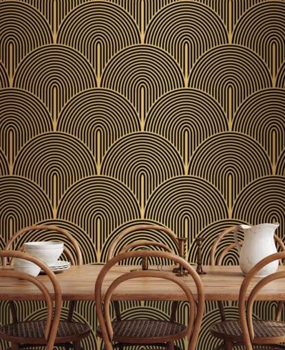 papel de parede de escamas de sereia em preto e dourado