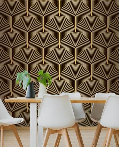 papel de parede de escamas de sereia em preto e dourado