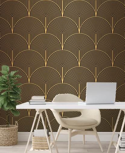 papel de parede de escamas de sereia em preto e dourado